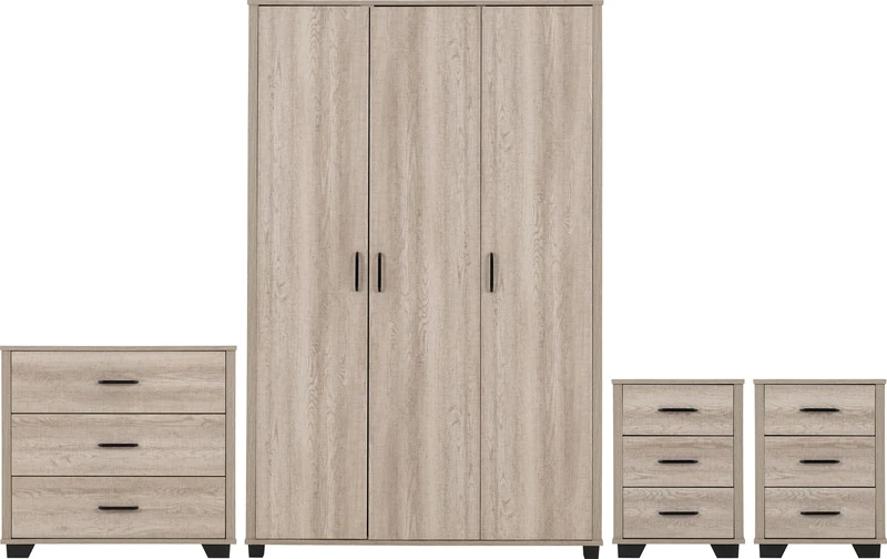 Seconique Oliver 3 Door Wardrobe Bedroom Set in Light Oak Effect