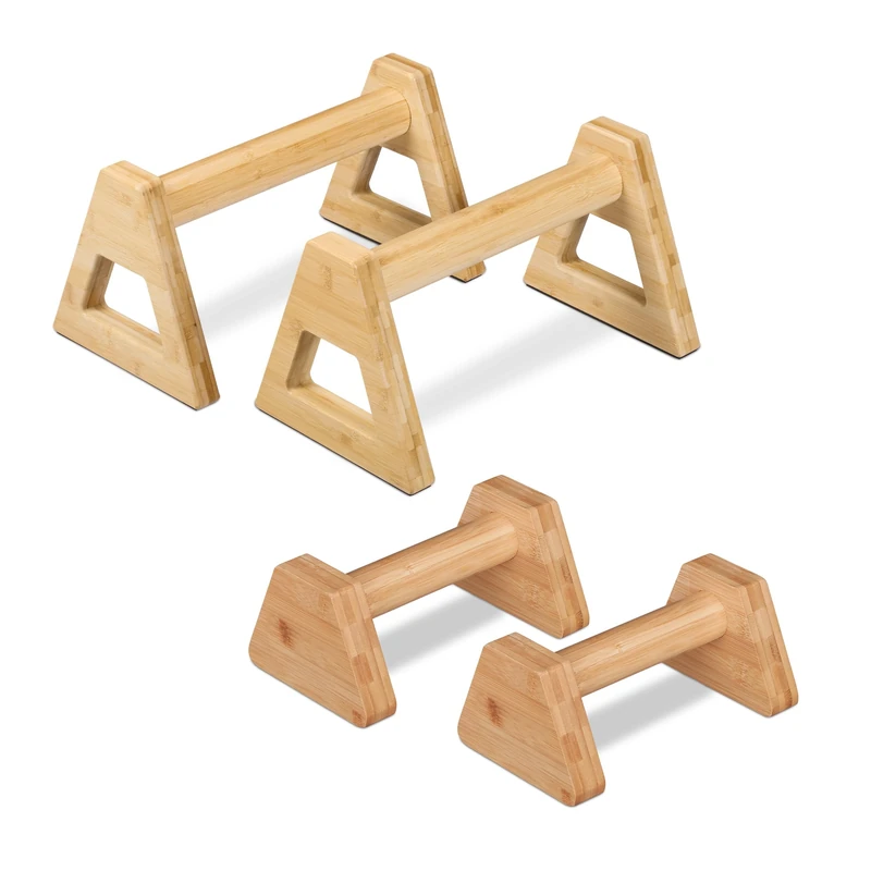 Relaxdays Push-up Grips, 4-Piece Set in 2 Sizes, Bamboo Parallettes, Calisthenics, Equipment, Handstand Support, Natural - Image 1