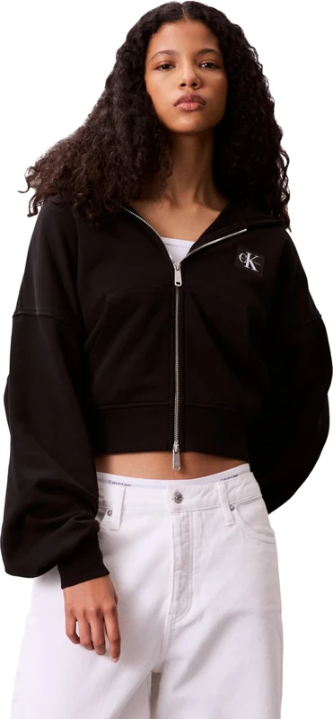 Calvin Klein Women’s Badge Logo French Terry Cotton Sweatshirt, Black (Black), L