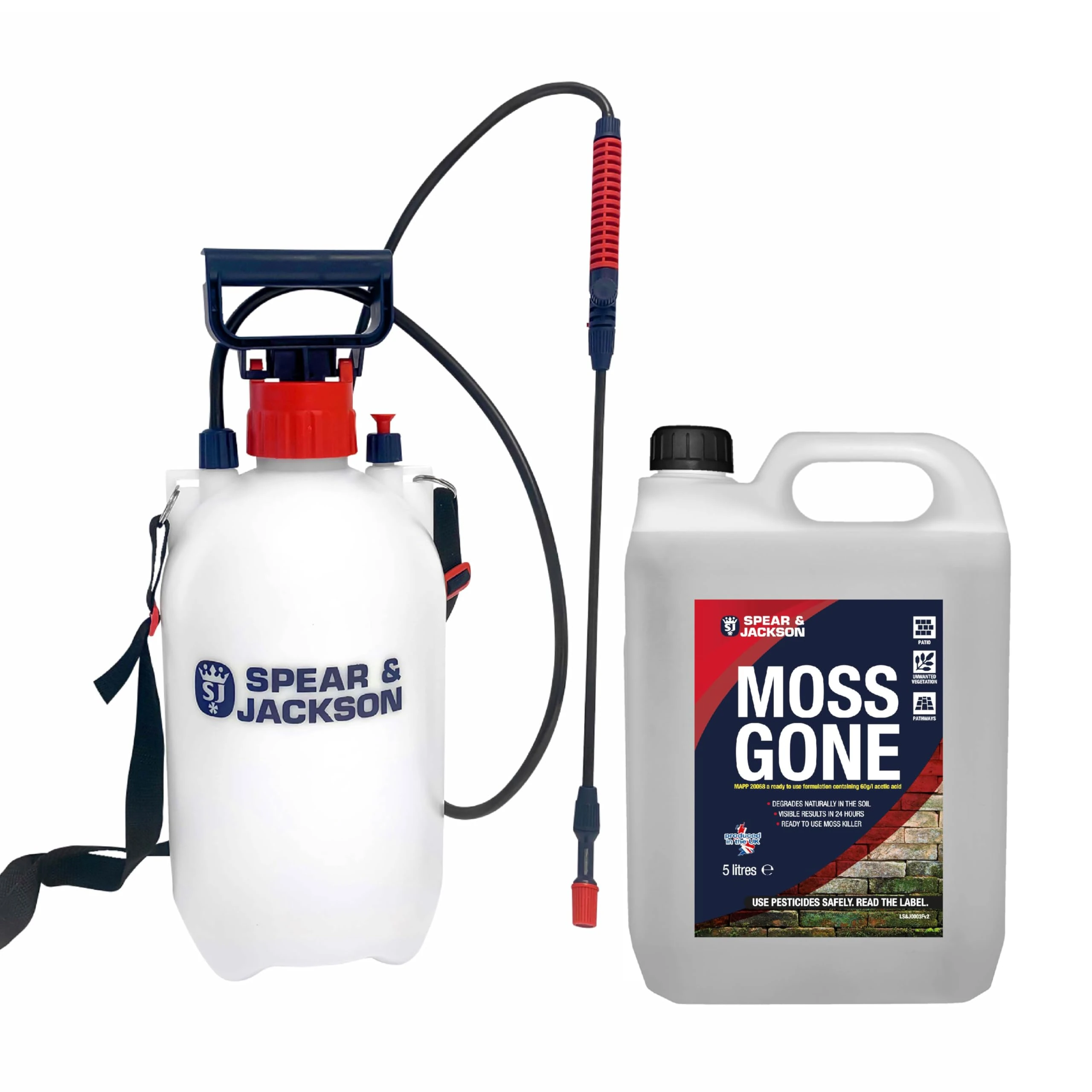 Spear & Jackson Moss Gone Moss killer 5L with 5L Garden Sprayer, Fast Acting, Suitable on hard surfaces