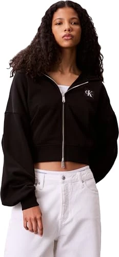 Calvin Klein Women’s Badge Logo French Terry Cotton Sweatshirt, Black (Black), M