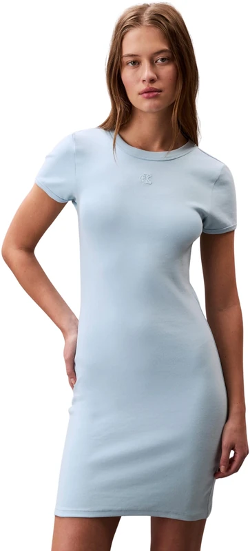 Calvin Klein Women’s Mini T-Shirt Dress with Round Neck, Blue (Cool Blue), XXS