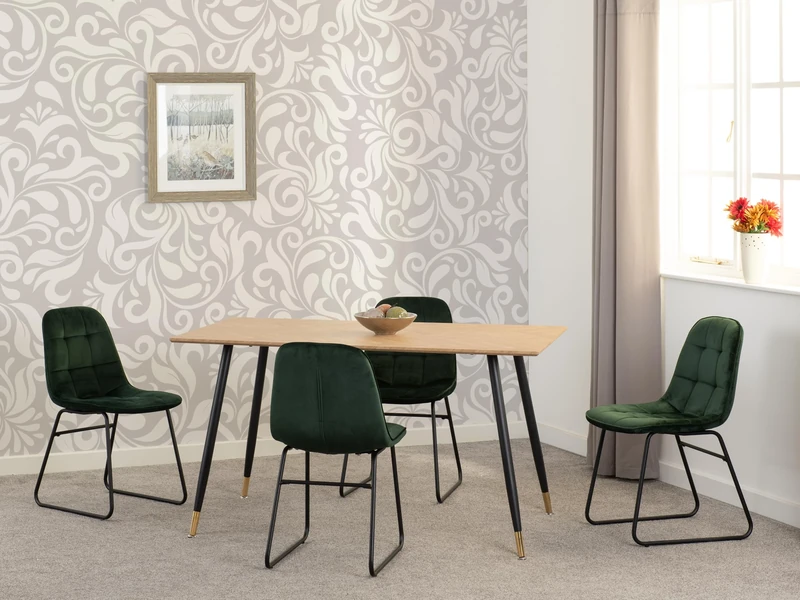 Seconique Hamilton Medium Dining Set with Lukas Chairs in Medium Oak Effect/Black/Emerald Green Velvet