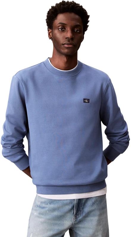 Calvin Klein Men’s Round Neck Terry Badge Sweatshirt, Blue (Dull Nile Blue), S