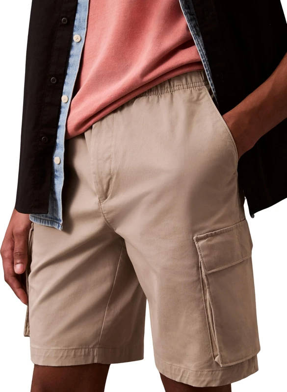Calvin Klein Men’s Cotton Pull-on Knee Length Cargo Shorts, Beige (Vintage Khaki), XL