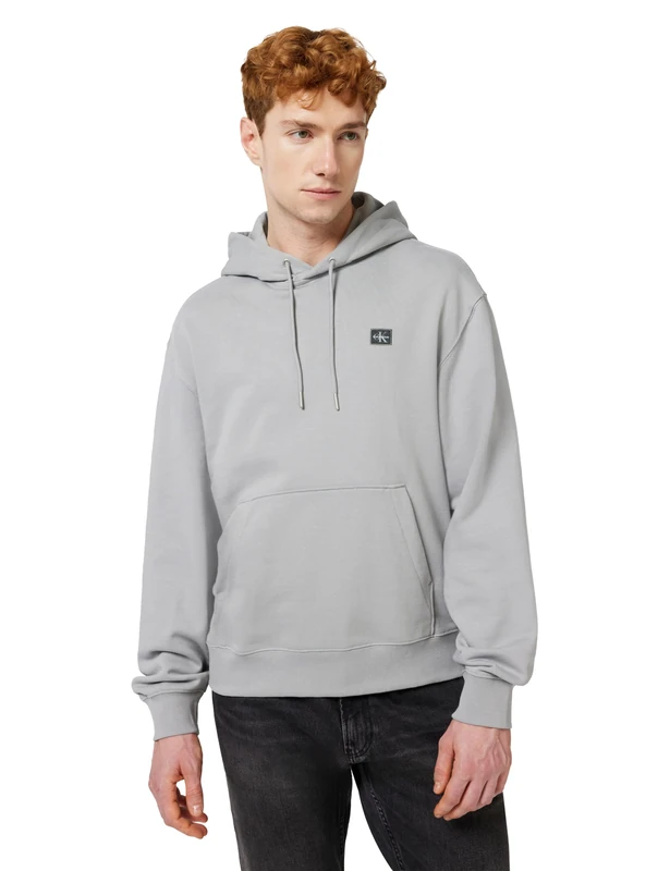 Calvin Klein Men’s Terry Badge Hoodie, Grey (Formal Gray), XS