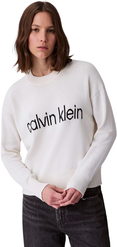 Calvin Klein Women's Graphic Cotton Jumper, Beige (Tofu), M