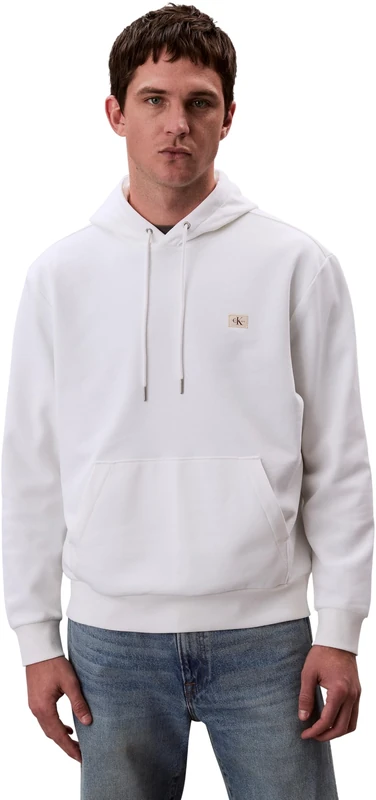 Calvin Klein Men’s Terry Badge Hoodie, White (Bright White), M