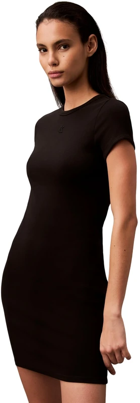 Calvin Klein Women’s Mini T-Shirt Dress with Round Neck, Black (Black), XS