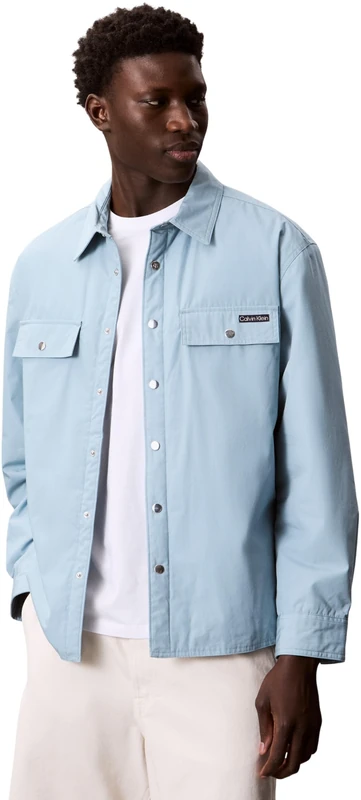 Calvin Klein Men’s Cotton Filled Shirt Jacket with Press Stud Fastenings, Blue (Stone Blue), S