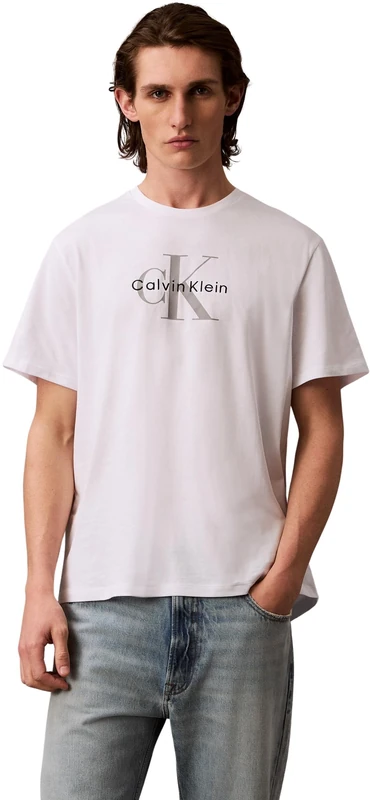 Calvin Klein Men's Short Sleeve Monologo Cotton T-Shirt, White (Brilliant White), S