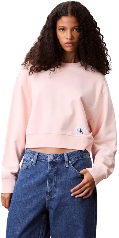 Calvin Klein Women’s Badge Logo Cropped Sweatshirt, Pink (Cloud Pink), L