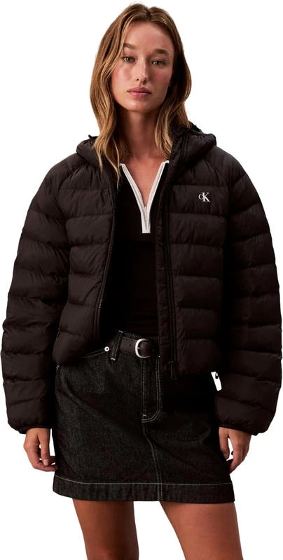 Calvin Klein Women's Lightweight Quilted Jacket with Hood, Black (Black), XS