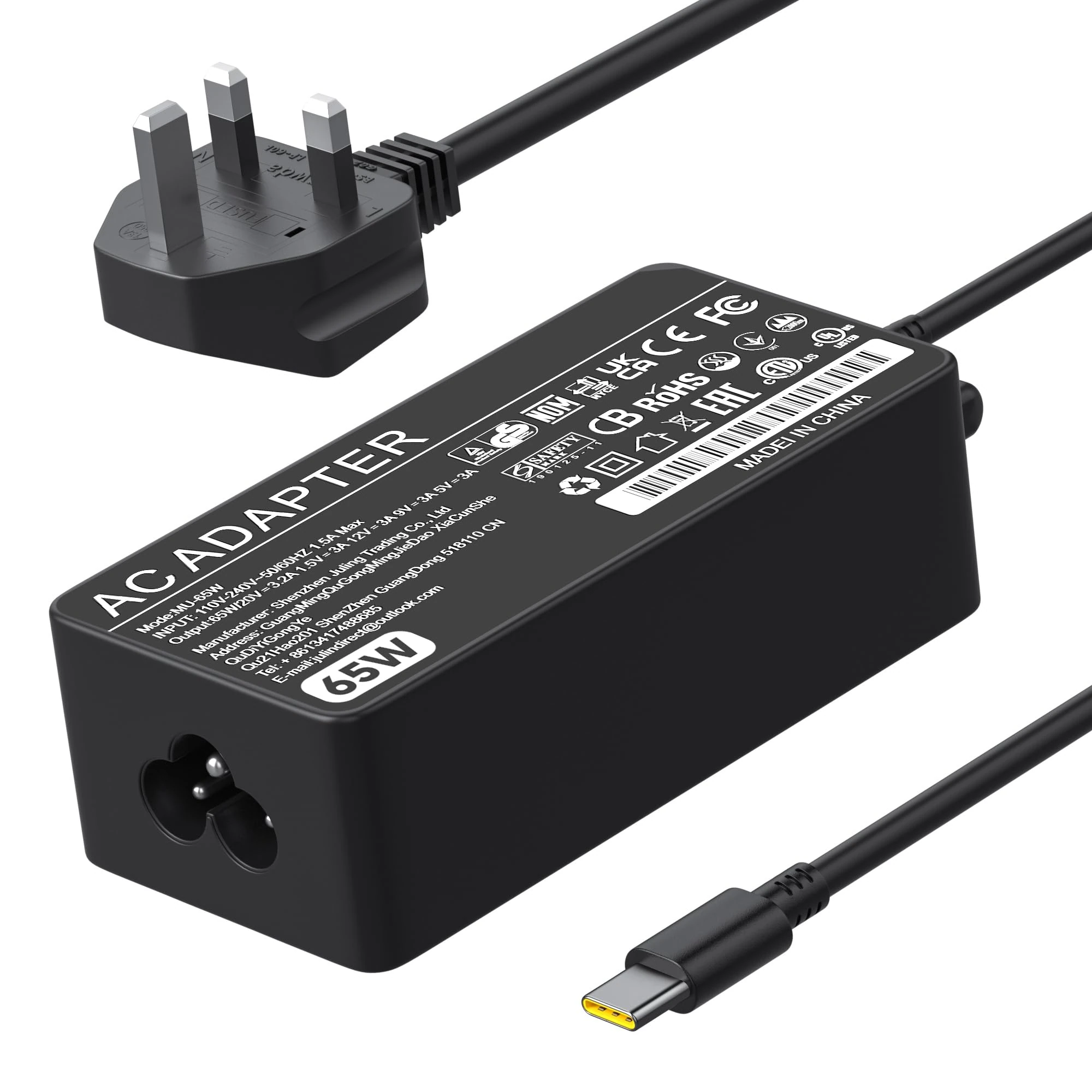 Replacement for Lenovo Laptop Charger, 65W USB C Charger compatible with Lenovo ThinkPad/X1 Carbon/Touch/Yoga/Chromebook, Fast Charging Type C AC Power Adapter, ADLX65YDC2A ADLX65YLC3D 4X20M26268