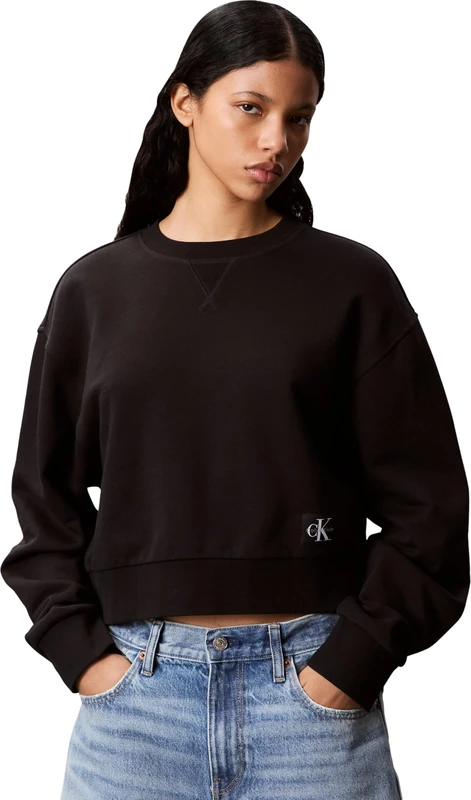 Calvin Klein Women’s Badge Logo Cropped Sweatshirt, Black (Black), XXS