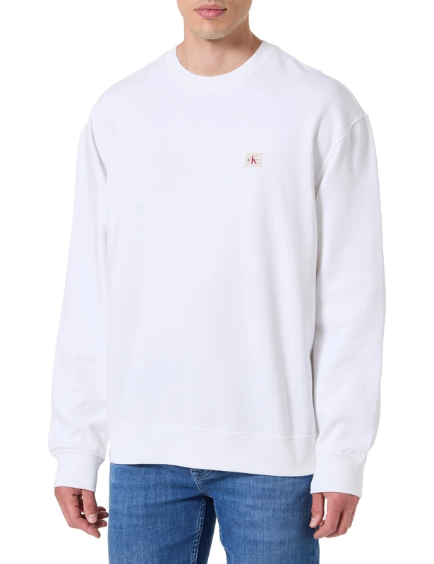 Calvin Klein Jeans Men's 400GSM TRRY BDG CRWN LV04RC273G Sweatshirts, White (Bright White), XXL