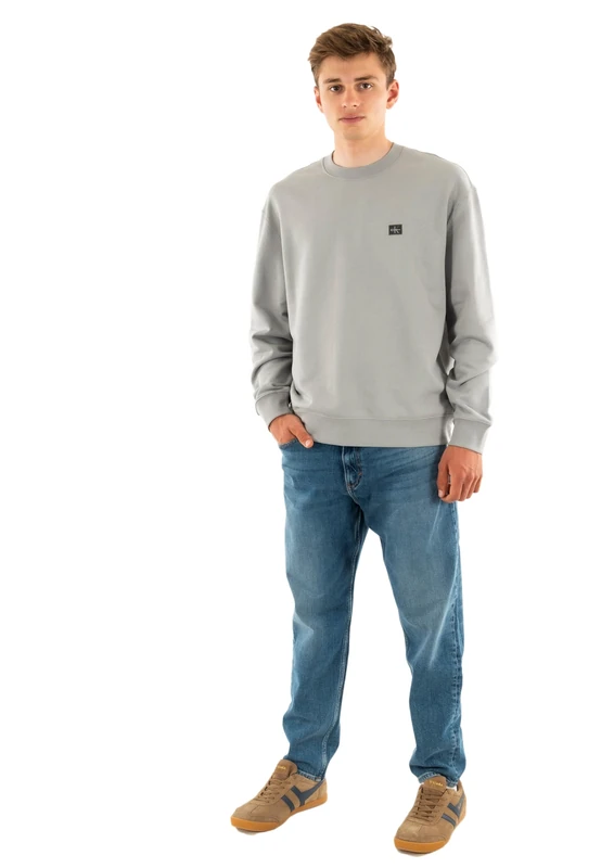Calvin Klein Men’s Round Neck Terry Badge Sweatshirt, Grey (Formal Gray), XS