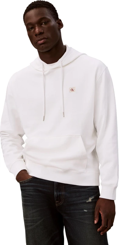 Calvin Klein Men’s Terry Badge Hoodie, White (Bright White), L