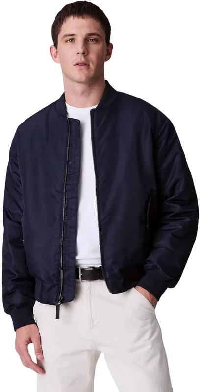 Calvin Klein Men's Hero Denim Bomber Jacket with Zip, Blue (Dark Sapphire), M