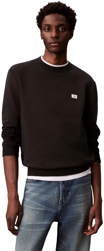 Calvin Klein Men’s Round Neck Terry Badge Sweatshirt, Black (Black), XS