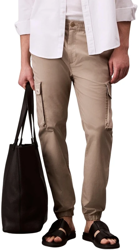 Calvin Klein Men’s Skinny Fit Elastic Ripstop Cargo Trousers, Beige (Vintage Khaki), XS