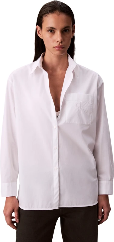 Calvin Klein Women’s Poplin Relaxed Oversized Shirt, White (Brilliant White), XXS