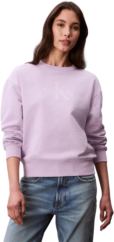 Calvin Klein Women’s Round Neck Monologo French Terry Sweatshirt, Purple (Lavender Blush), XL