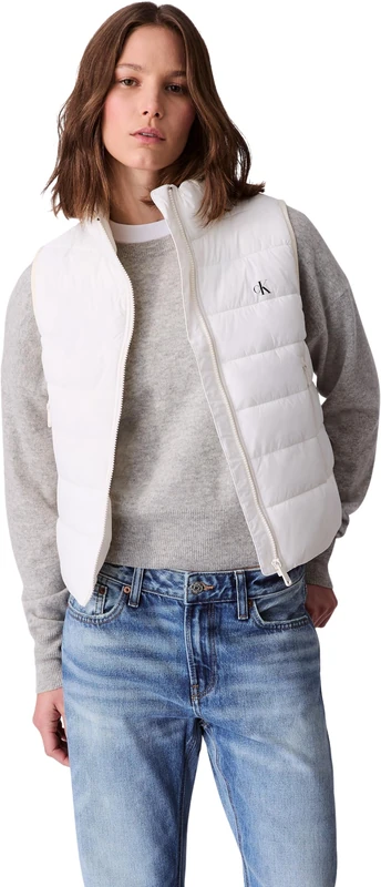Calvin Klein Women's Lightweight Quilted Gilet with Zip, Beige (Tofu), XS