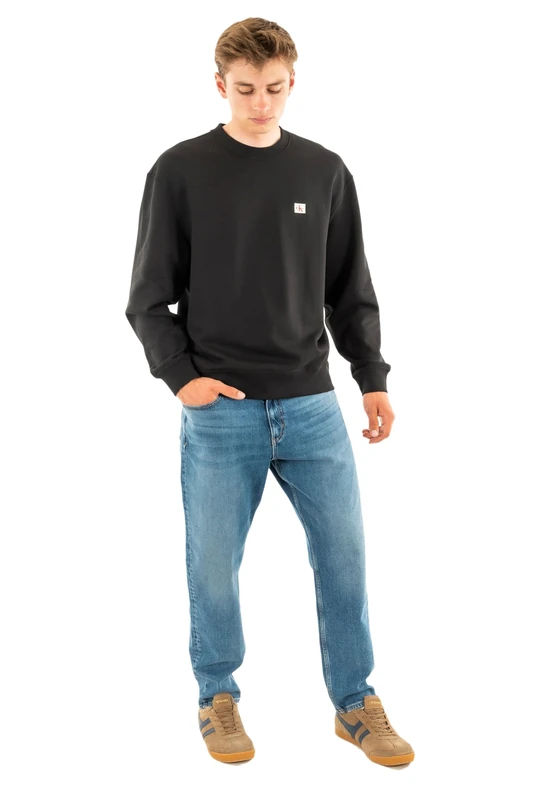 Calvin Klein Men’s Round Neck Terry Badge Sweatshirt, Black (Black), L