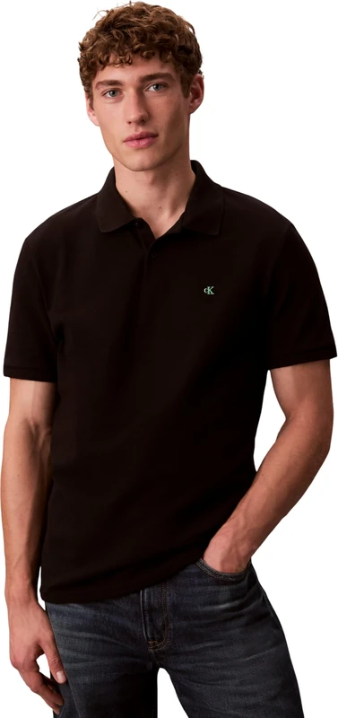 Calvin Klein Men’s Short Sleeve Monogram Pique Cotton Polo Shirt, Black (Black), XS