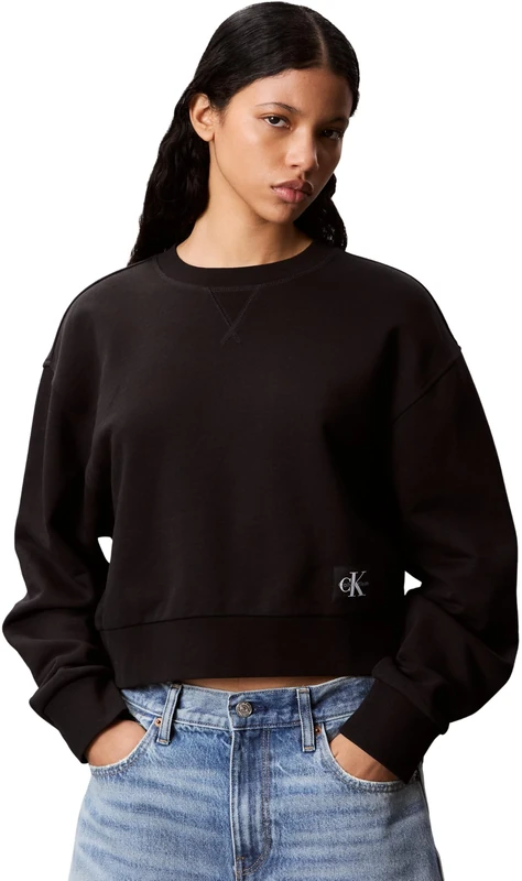 Calvin Klein Women’s Badge Logo Cropped Sweatshirt, Black (Black), XS