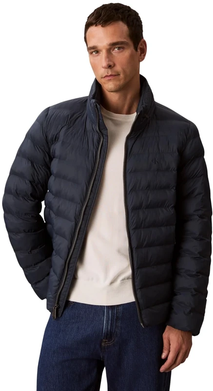 Calvin Klein Men's Nylon Hooded Puffer Jacket, Blue (Ink), L