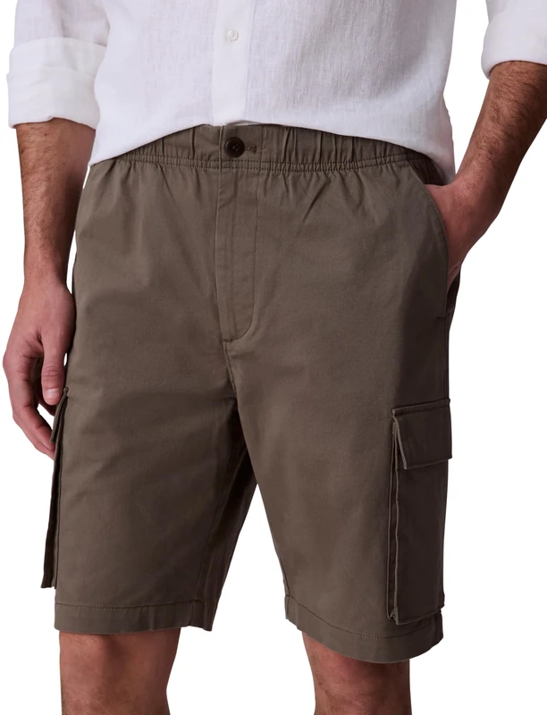 Calvin Klein Men’s Cotton Pull-on Knee Length Cargo Shorts, Brown (Bungee Cord), L