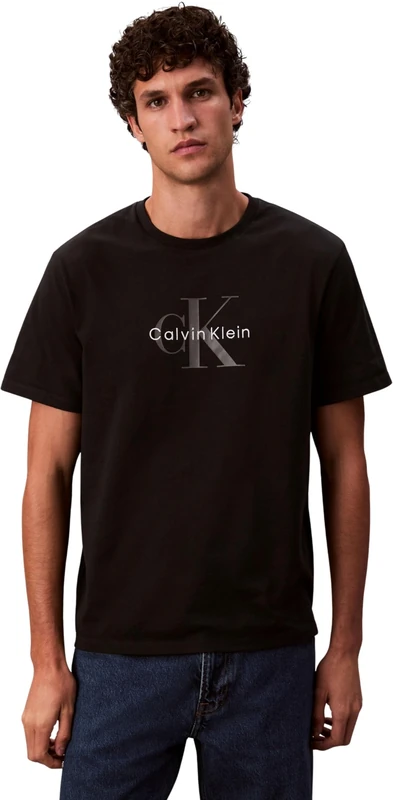 Calvin Klein Men's Short Sleeve Monologo Cotton T-Shirt, Black (Black), M