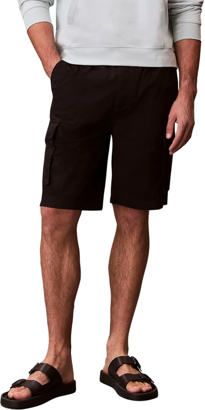 Calvin Klein Men’s Cotton Pull-on Knee Length Cargo Shorts, Black (Black), XS