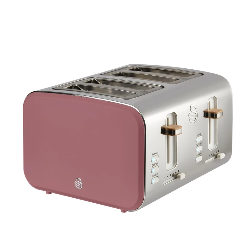 Swan ST14620FUS Nordic 4 Slice Toaster with 6 Browning Levels, Defrost/Reheat/Cancel, Removable Crumb Trays, Cord Storage, 1500W, Fuchsia Rose, Fusia