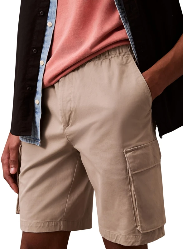 Calvin Klein Men’s Cotton Pull-on Knee Length Cargo Shorts, Beige (Vintage Khaki), S