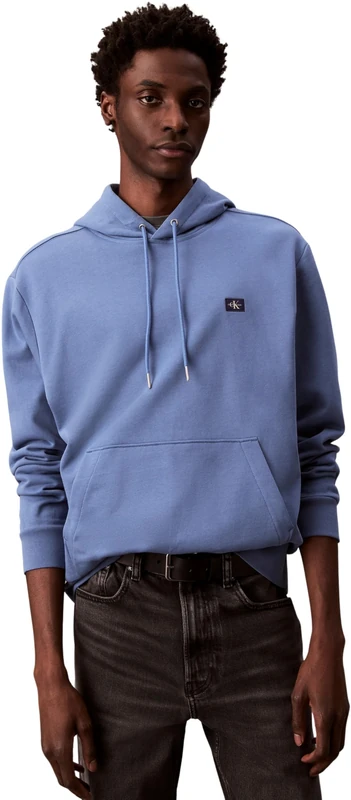 Calvin Klein Men’s Terry Badge Hoodie, Blue (Dull Nile Blue), XXL