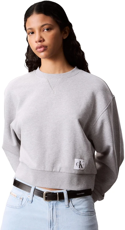 Calvin Klein Women’s Badge Logo Cropped Sweatshirt, Grey (Bc06 Grey Heather), L