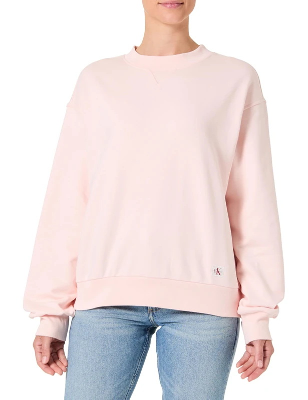 Calvin Klein Women’s Round Neck Badge Logo Terry Sweatshirt, Pink (Cloud Pink), S