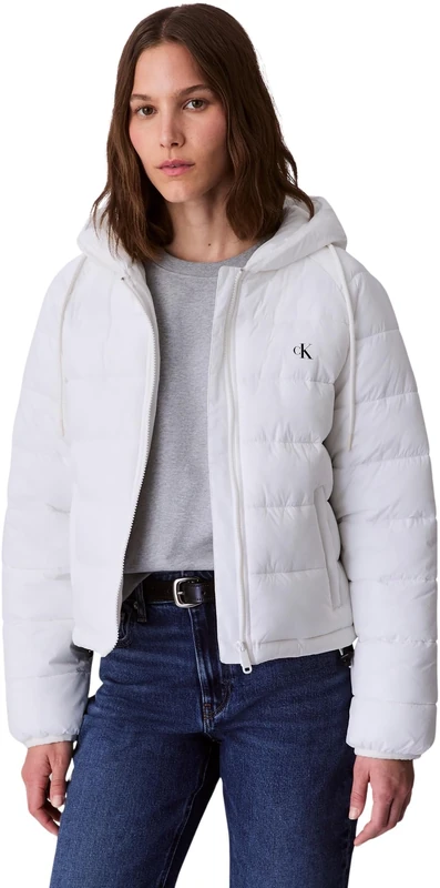 Calvin Klein Women's Lightweight Puffer Jacket with Hood, White (Snow White), XXS