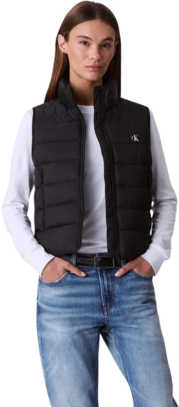 Calvin Klein Women's Lightweight Quilted Gilet with Zip, Black (Black), XL