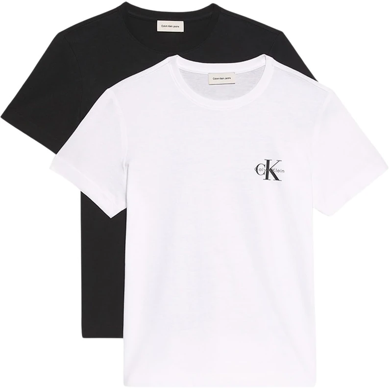 Calvin Klein Women’s 2 Pack Short Sleeve Round Neck Logo T-Shirts, Multicolor (Black/Brilliant White), XXL
