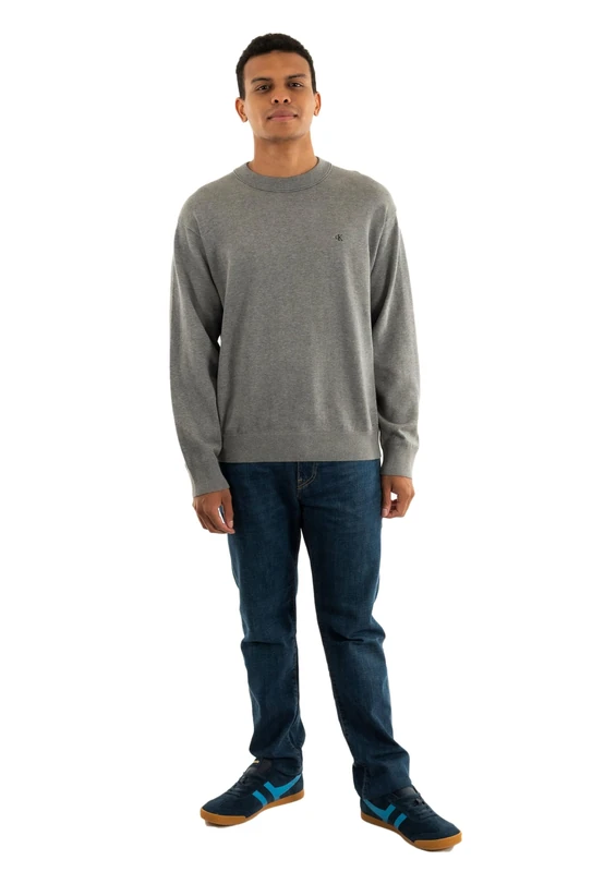 Calvin Klein Jeans Men's LS EZ Cotton CREWNK Sweater 12GG LV04RC309G Sweaters, Grey (Medium Grey HTR), M
