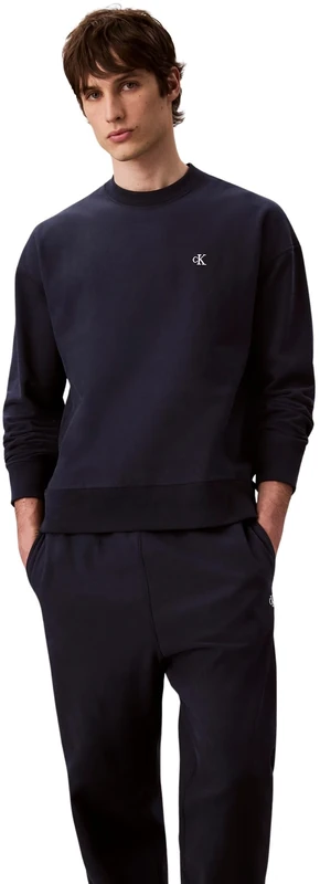 Calvin Klein Men’s Premium Terry Monogram Drawstring Jogging Bottoms, Blue (Dark Sapphire), L