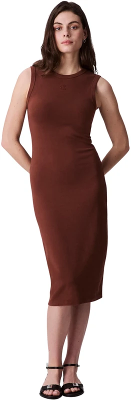 Calvin Klein Women’s Contour Rib Midi Bodycon Dress, Brown (Cappuccino), XL