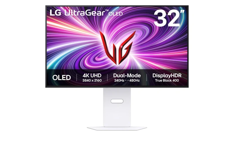 LG UltraGear OLED Gaming Monitor 32GS95UV-W, 32 inch UHD, Dual mode 4K: 240Hz / FHD: 480Hz, 0.03ms Response Time, NVIDIA G-Sync & AMD FreeSync Premium Pro, 7W Stereo speakers, DisplayPort, HDMI 2.1