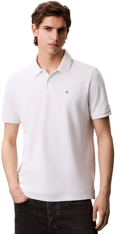 Calvin Klein Men’s Short Sleeve Monogram Pique Cotton Polo Shirt, White (Blanc De Blanc), XS