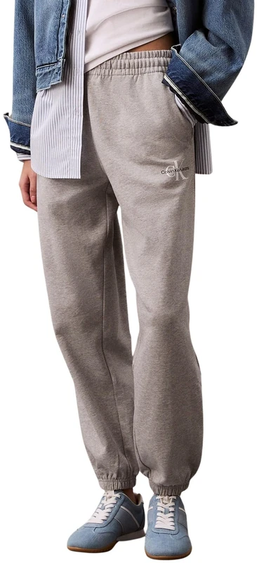 Calvin Klein Women’s Monologo French Terry Joggers with Elasticated Waistband, Grey (Heroic Grey Heather), L