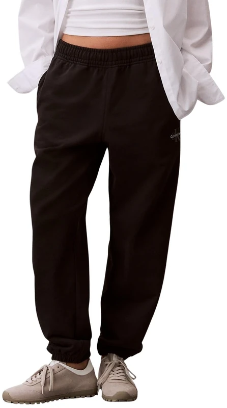 Calvin Klein Women’s Monologo French Terry Joggers with Elasticated Waistband, Black (Black), XXS